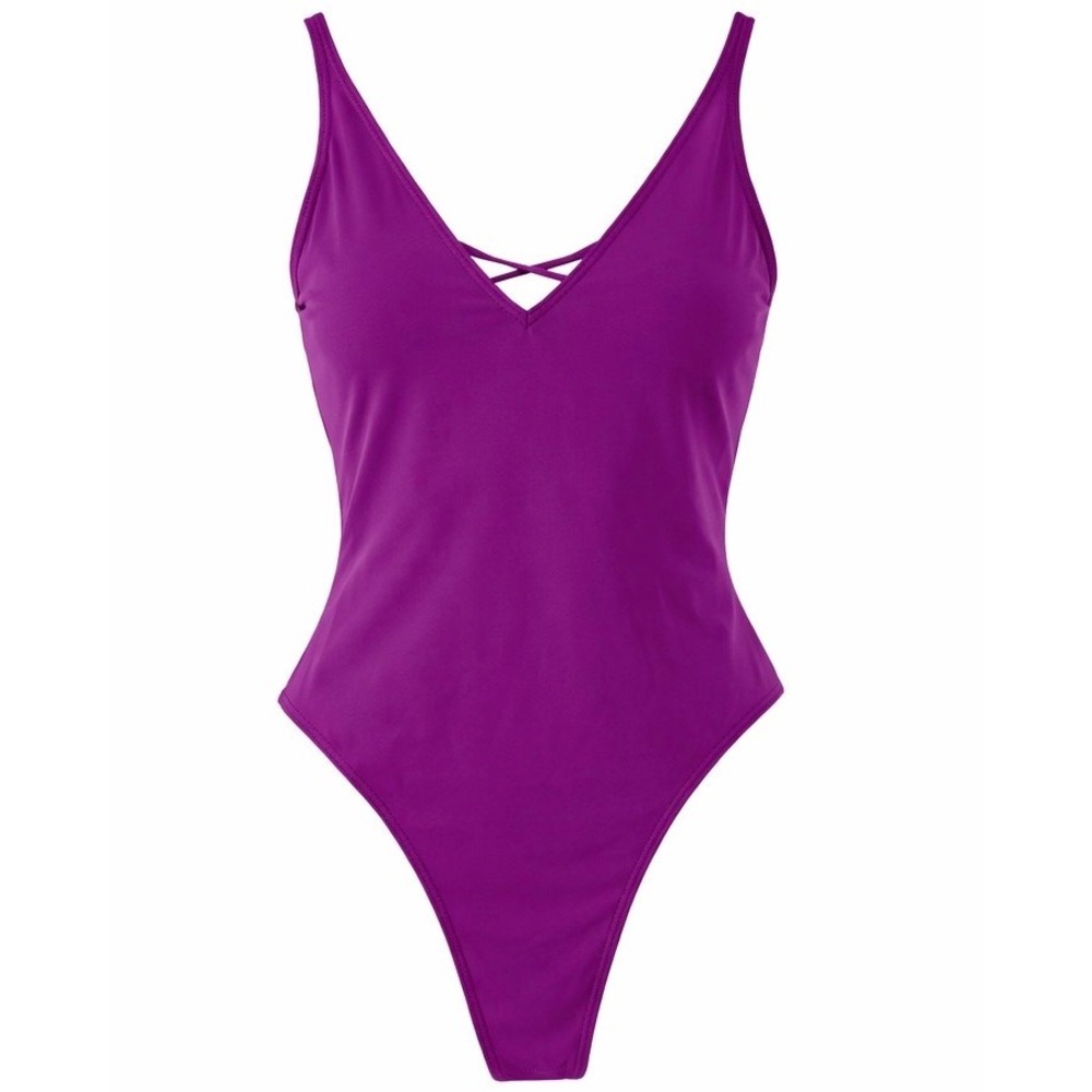 TA3 Hi Cut Plungey One Piece Sculpting Swimsuit Orchid Purple Large Regular/Long